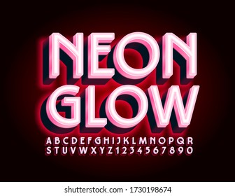 Vector Red Neon Glow Font. Electric Alphabet Letters and Numbers