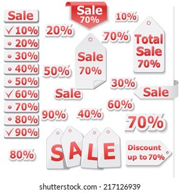 Vector red on white sale tags with labels