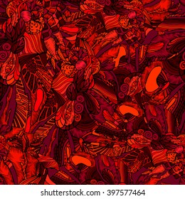 vector red and orange abstract design.ethnic background.floral abstract background, exotic pattern.Tropical pattern.Doodle background.illustration floral entangle