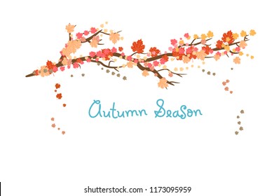 Vector with red, orange, brown and yellow falling autumn leaves.