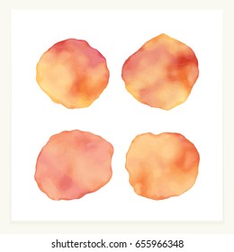 Vector red and orange watercolor spots. Stained petals. Hand painted circles collection.