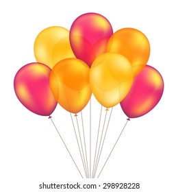 Vector Red Orange Yellow Balloons Set Isolated on White Background