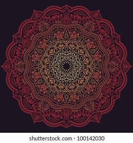 Vector red ornament with artistic flowers.