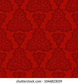 Vector Red Ornamental Seamless Line Pattern. Endless Texture. Oriental Geometric Ornament