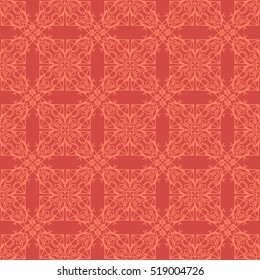Vector Red Ornamental Seamless Line Pattern. Endless Texture. Oriental Geometric Ornament