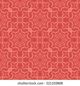 Vector Red Ornamental Seamless Line Pattern. Endless Texture. Oriental Geometric