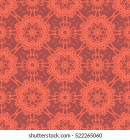 Vector Red Ornamental Seamless Line Pattern. Endless Texture. Oriental Geometric Ornament