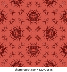 Vector Red Ornamental Seamless Line Pattern. Endless Texture. Oriental Geometric Ornament