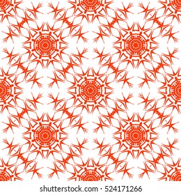 Vector Red Ornamental Seamless Line Pattern. Endless Texture. Oriental Geometric Ornament
