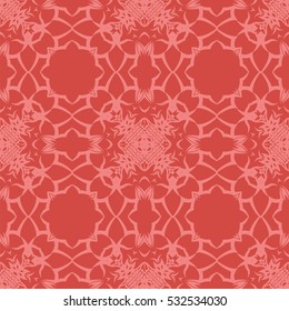 Vector Red Ornamental Seamless Line Pattern. Endless Texture. Oriental Geometric Ornament