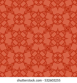 Vector Red Ornamental Seamless Line Pattern. Endless Texture. Oriental Geometric Ornament