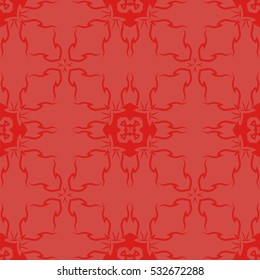 Vector Red Ornamental Seamless Line Pattern. Endless Texture. Oriental Geometric Ornament
