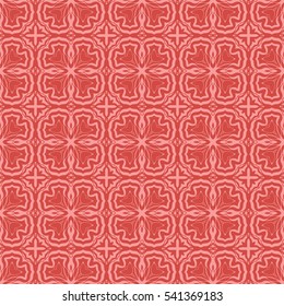 Vector Red Ornamental Seamless Line Pattern. Endless Texture. Oriental Geometric Ornament