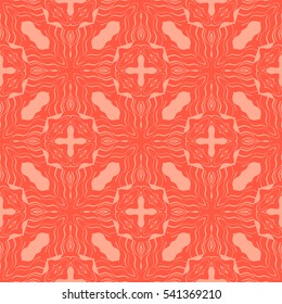 Vector Red Ornamental Seamless Line Pattern. Endless Texture. Oriental Geometric Ornament