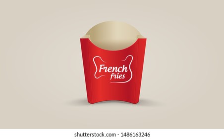 Vector red packaging. Pack for French fries. Container illustration. Cardboard packaging.