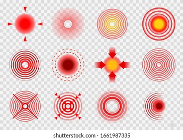 Vector red pain circles,spot,painful headaches.