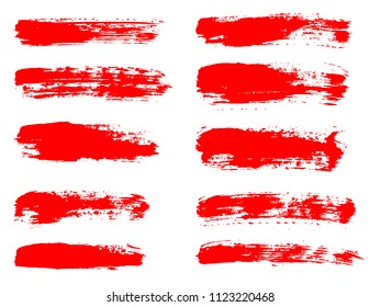 Vector red paint, ink brush stroke, brush, line or texture. Dirty artistic design element, box, frame or background for text. 