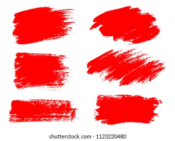 Vector red paint, ink brush stroke, brush, line or texture. Dirty artistic design element, box, frame or background for text. 