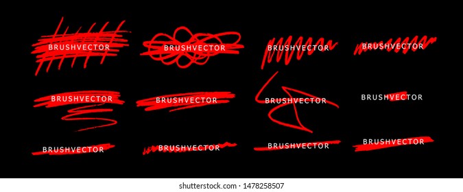 Vector red paint, ink brush stroke, brush, line or texture. Dirty artistic design element, box, frame or background for text.
