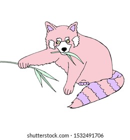 Vector red panda of cute color. Unicorn explosion. Rainbow splash. Kawaii design isolated on white