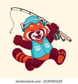 vector of Red Panda fisherman Mascot Character