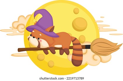 a vector of a red panda witch flying