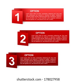 vector red paper option labels with number of option on ribbon