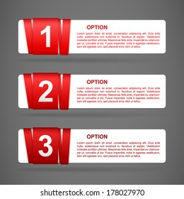 vector red paper option labels with number of option on ribbon