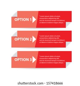 Vector red Paper Progress background / product choice or versions. vector origami ribbon red banner for website design