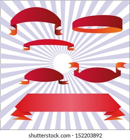Vector red paper ribbons set