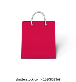 Vector red paper shopping bag with handles up.