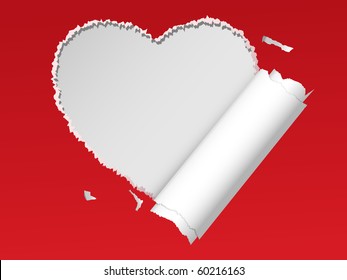 vector red paper torn in the shape of heart