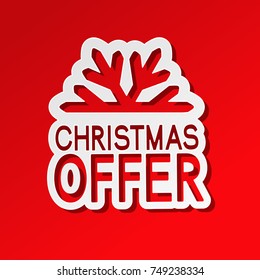 Vector red paper winter sale, sticker - Christmas offer with snowflake