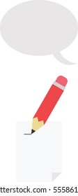 Vector red pencil drawing lines on paper with grey speech bubble.