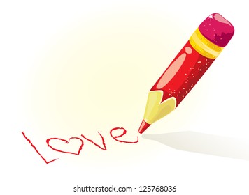 Vector red pencil writing love