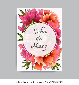 Vector Red peony floral botanical flower. Wild spring leaf wildflower isolated. Engraved ink art. Wedding background card decorative border. Invitation elegant card illustration graphic set banner.
