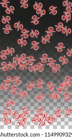 Vector Red Percentage Sign Confetti on Transparent. Percent Sale Background. Business, Economics, Finance Print. Discount Illustration. Promotion Poster. Black Friday Banner. Special offer Template.