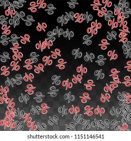 Vector Red Percentage Sign Confetti on Transparent. Percent Sale Background. Business, Economics, Finance Print. Discount Illustration. Promotion Poster. Black Friday Banner. Special offer Template.