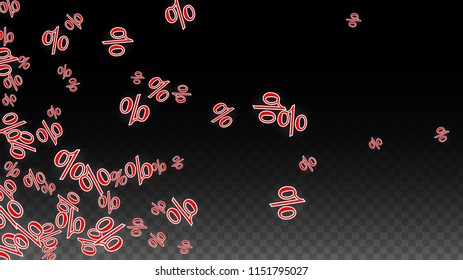 Vector Red Percentage Sign Confetti on Transparent. Percent Sale Background. Business, Economics, Finance Print. Discount Illustration. Promotion Poster. Black Friday Banner. Special offer Template.