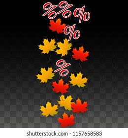 Vector Red Percentage Sign Confetti on Transparent. Percent Sale Background. Business, Economics, Finance Print. Discount Illustration. Promotion Poster. Black Friday Banner. Special offer Template.