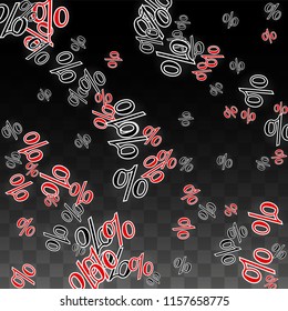 Vector Red Percentage Sign Confetti on Transparent. Percent Sale Background. Business, Economics, Finance Print. Discount Illustration. Promotion Poster. Black Friday Banner. Special offer Template.