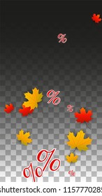 Vector Red Percentage Sign Confetti on Transparent. Percent Sale Background. Business, Economics, Finance Print. Discount Illustration. Promotion Poster. Black Friday Banner. Special offer Template.