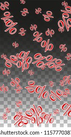 Vector Red Percentage Sign Confetti on Transparent. Percent Sale Background. Business, Economics, Finance Print. Discount Illustration. Promotion Poster. Black Friday Banner. Special offer Template.