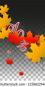 Vector Red Percentage Sign Confetti on Transparent. Percent Sale Background. Business, Economics, Finance Print. Discount Illustration. Promotion Poster. Black Friday Banner. Special offer Template.