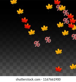 Vector Red Percentage Sign Confetti on Transparent. Percent Sale Background. Business, Economics, Finance Print. Discount Illustration. Promotion Poster. Black Friday Banner. Special offer Template.