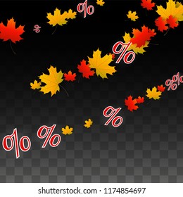Vector Red Percentage Sign Confetti on Transparent. Percent Sale Background. Business, Economics, Finance Print. Discount Illustration. Promotion Poster. Black Friday Banner. Special offer Template.