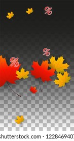 Vector Red Percentage Sign Confetti on Transparent. Percent Sale Background. Business, Economics, Finance Print. Discount Illustration. Promotion Poster. Black Friday Banner. Special offer Template.