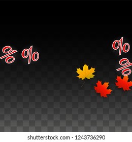 Vector Red Percentage Sign Confetti on Transparent. Percent Sale Background. Business, Economics, Finance Print. Discount Illustration. Promotion Poster. Black Friday Banner. Special offer Template.
