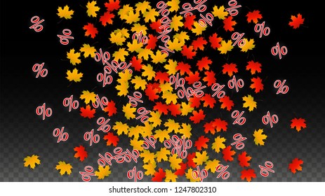 Vector Red Percentage Sign Confetti on Transparent. Percent Sale Background. Business, Economics, Finance Print. Discount Illustration. Promotion Poster. Black Friday Banner. Special offer Template.