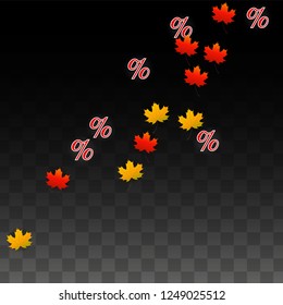 Vector Red Percentage Sign Confetti on Transparent. Percent Sale Background. Business, Economics, Finance Print. Discount Illustration. Promotion Poster. Black Friday Banner. Special offer Template.